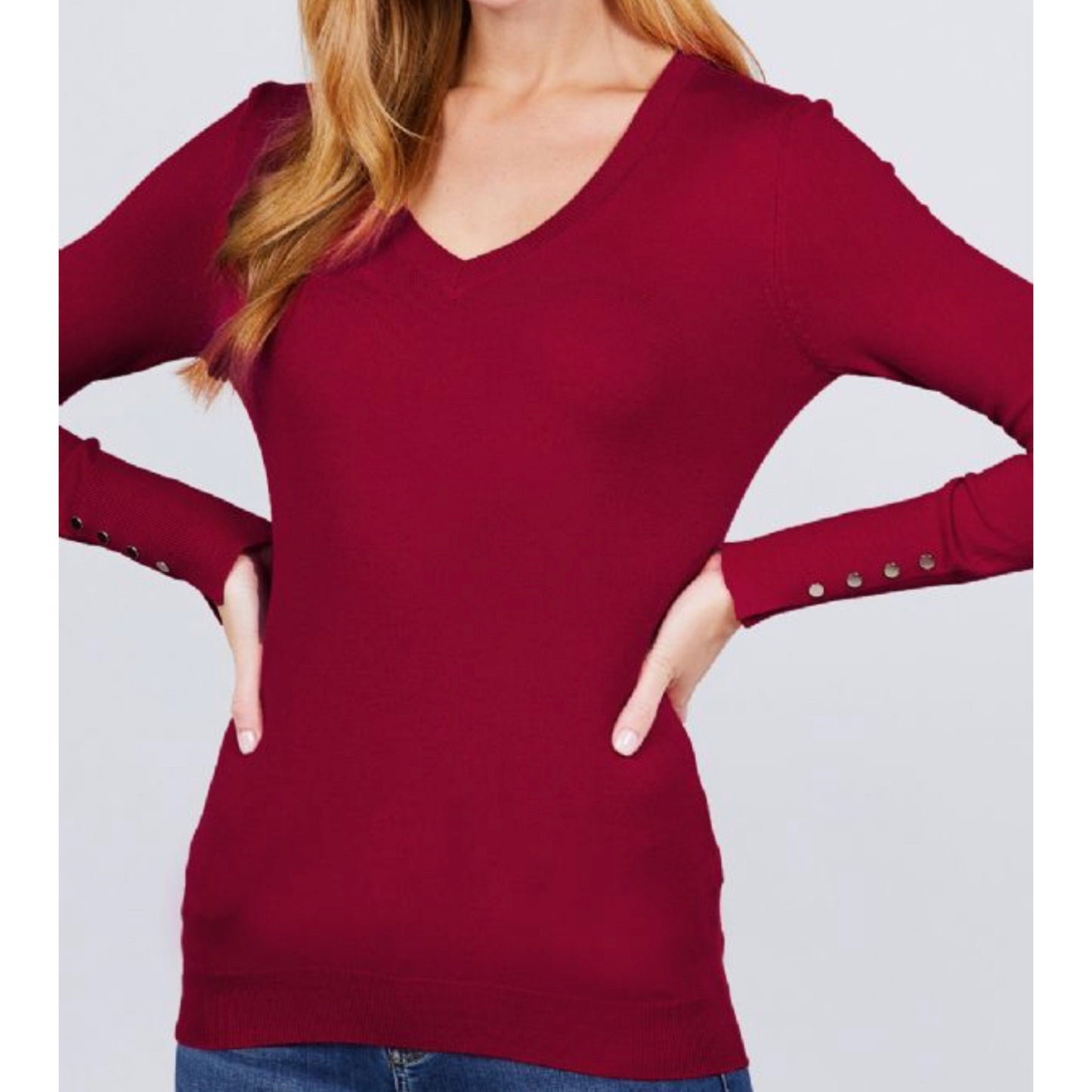 Fall V-NECK SWEATER w/RIVET BUTTON