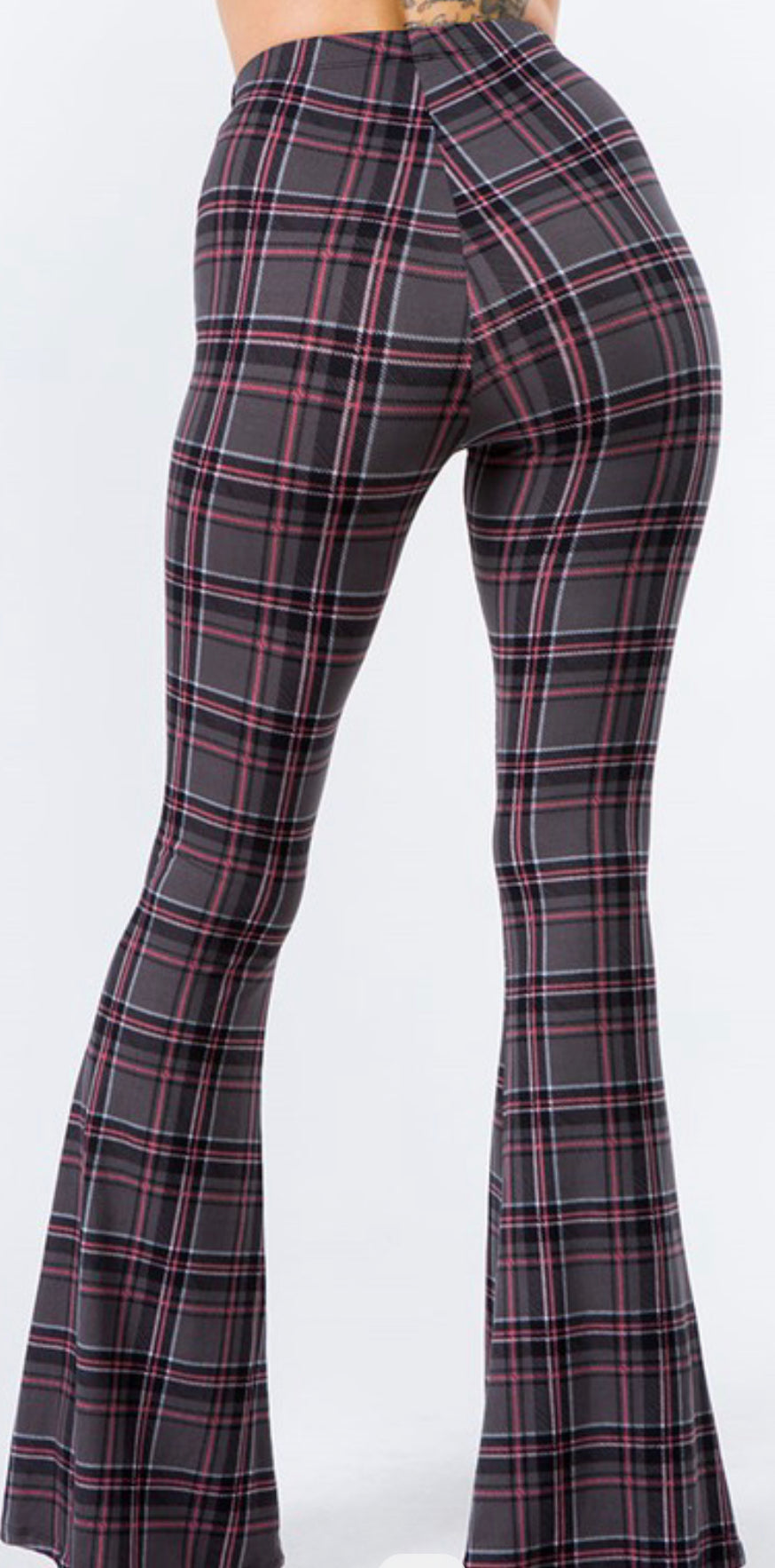 Plaid Print Bell Bottom Pants