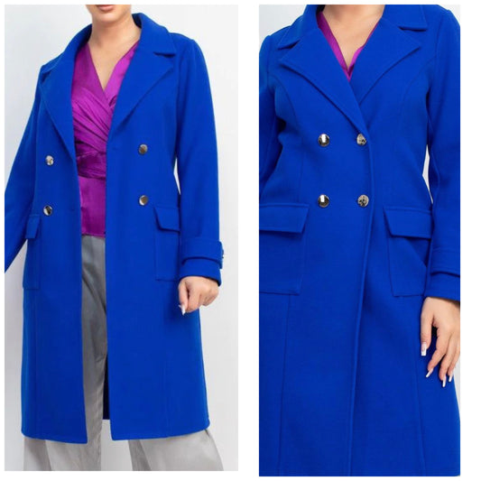 Royal Blue Long Double Breasted Peacoat