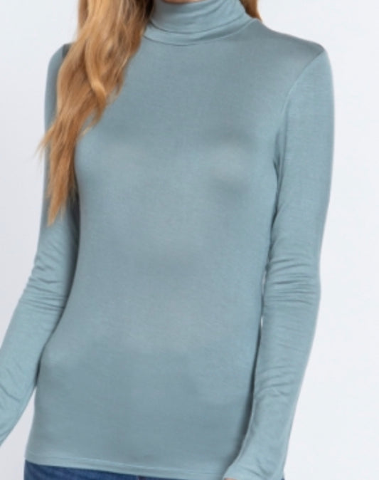 MINT SILVER TURTLE NECK COTTON JERSEY TOP