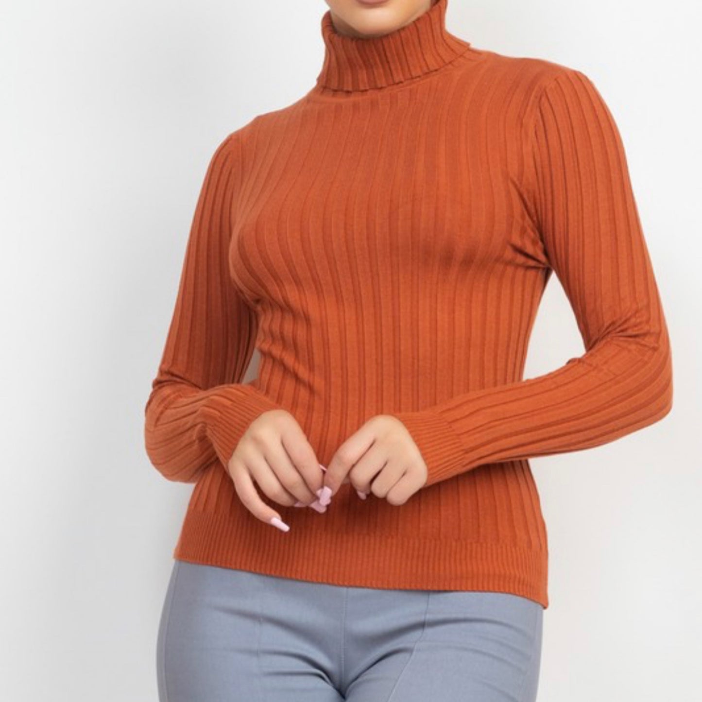 Ribbed Turtleneck Sweater Top