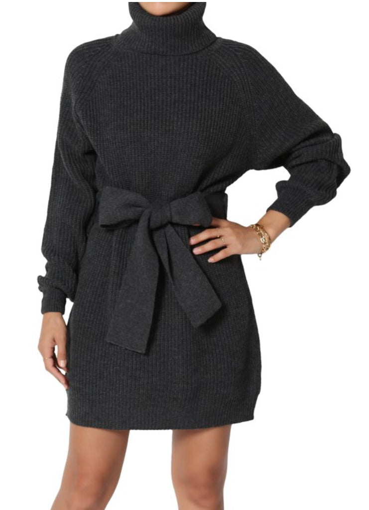 SWEATER DRESS BELTED TURTLENECK SWEATER DRESS (25% OFF)