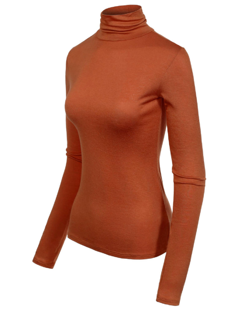 RUST TURTLE NECK RAYON JERSEY TOP