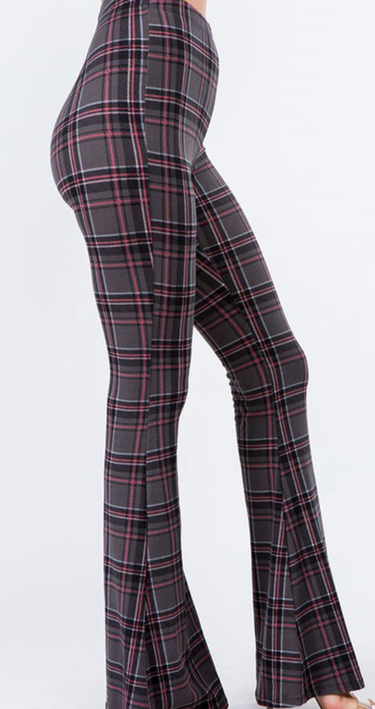 Plaid Print Bell  Bottom Pants