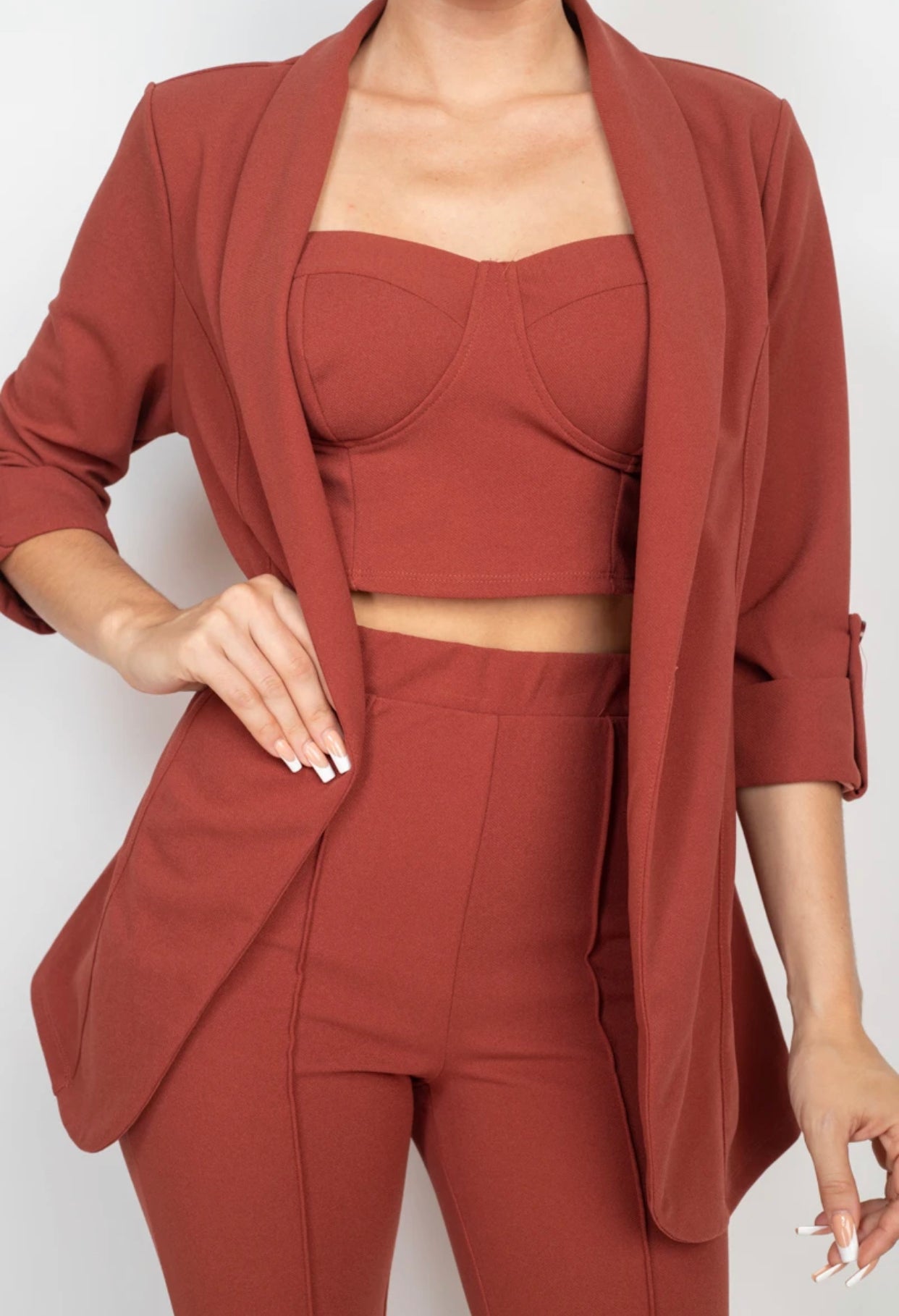 Brick- All Around Blazer Pants Set with Crop Top