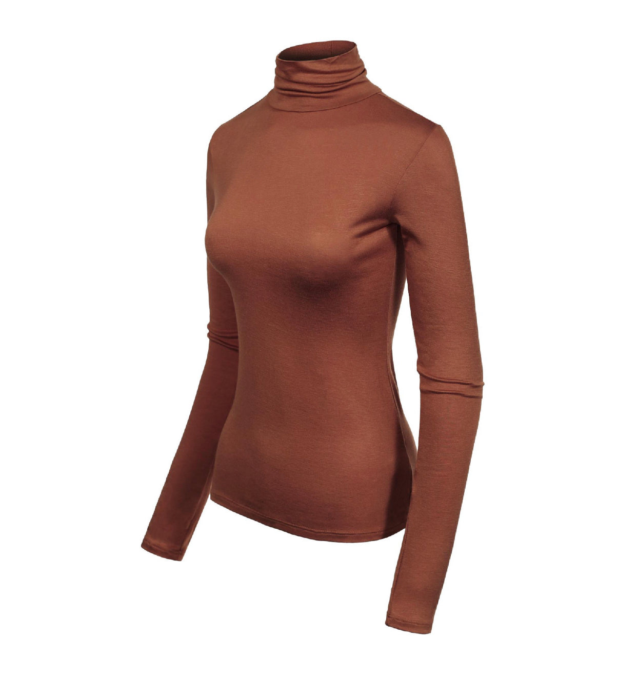 BROWN TURTLE NECK RAYON JERSEY TOP