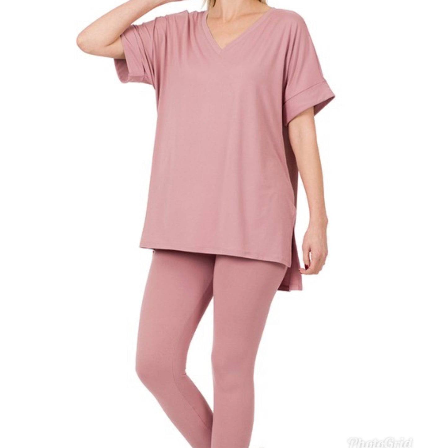 Chic On-The-Go MICROFIBER SET (Light Rose) v-neck