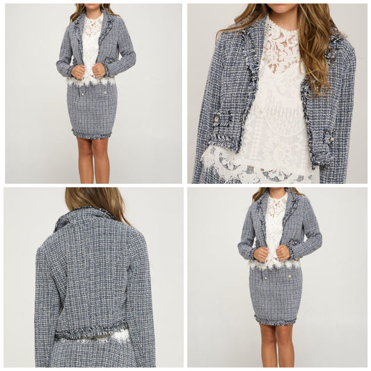 Plaid Pattern Tweed Jacket & BodySkirt