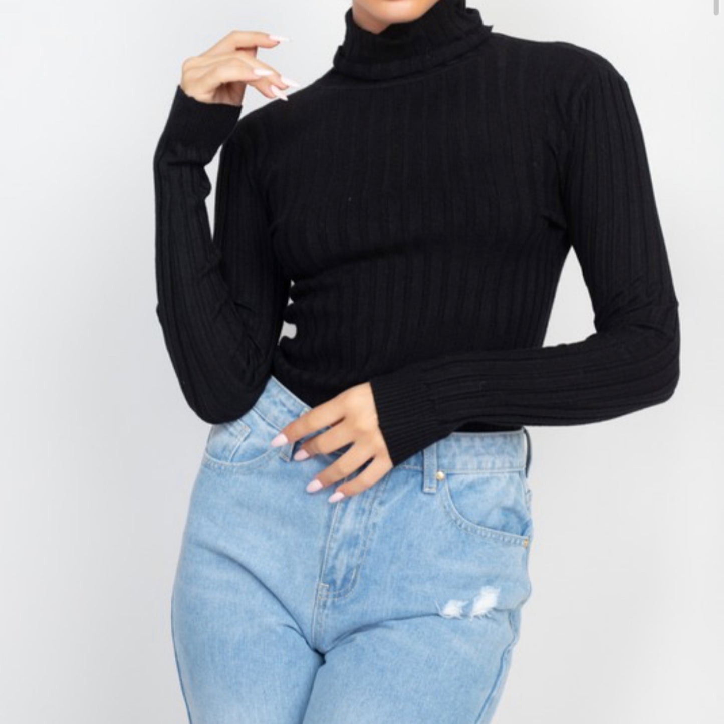 Ribbed Turtleneck Sweater Top