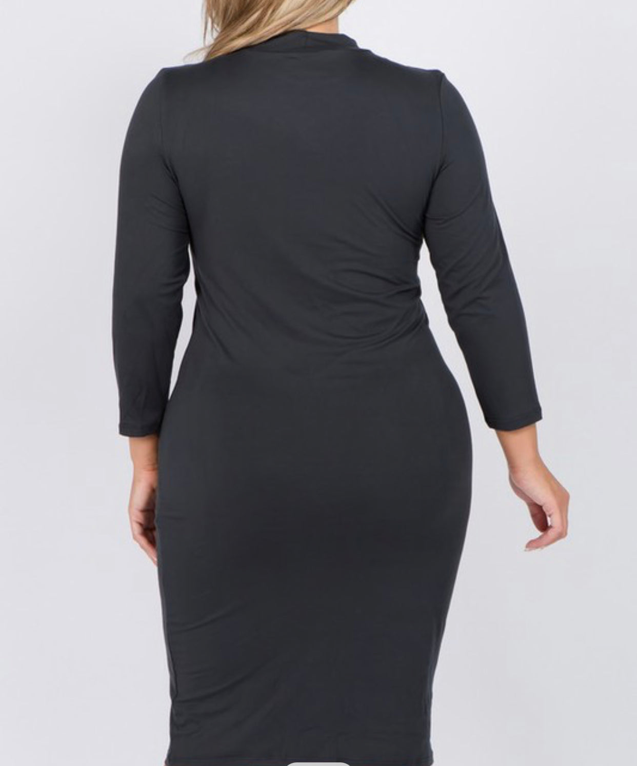 Plus Charcoal Women's Mock Neck Midi Bodycon Dress