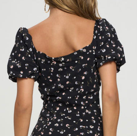 Day Date Floral Puff Mini Dress