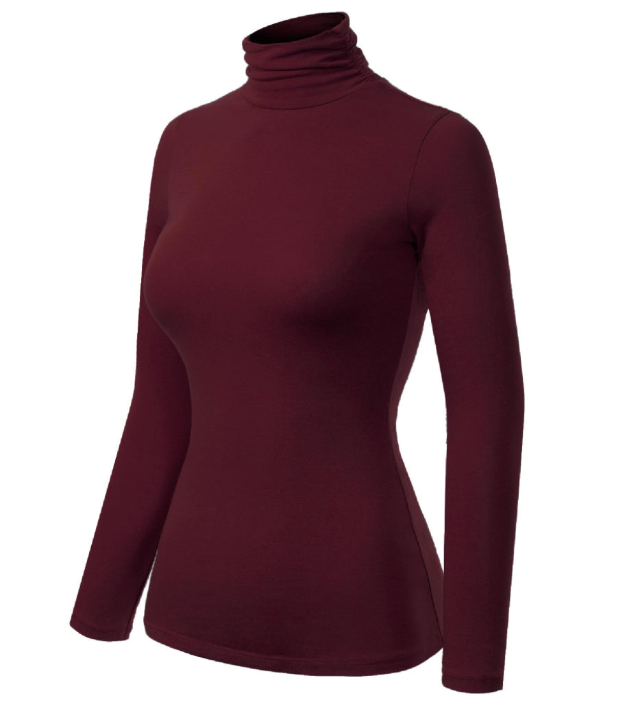 BURGUNDDY TURTLE NECK RAYON JERSEY TOP