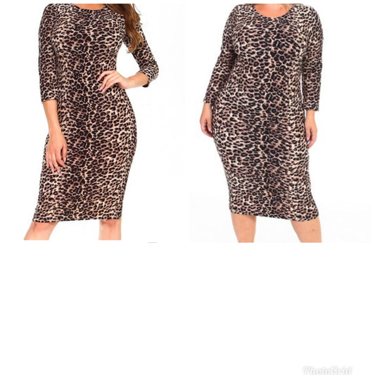 Lady's Leopard Bodycon Midi Dress