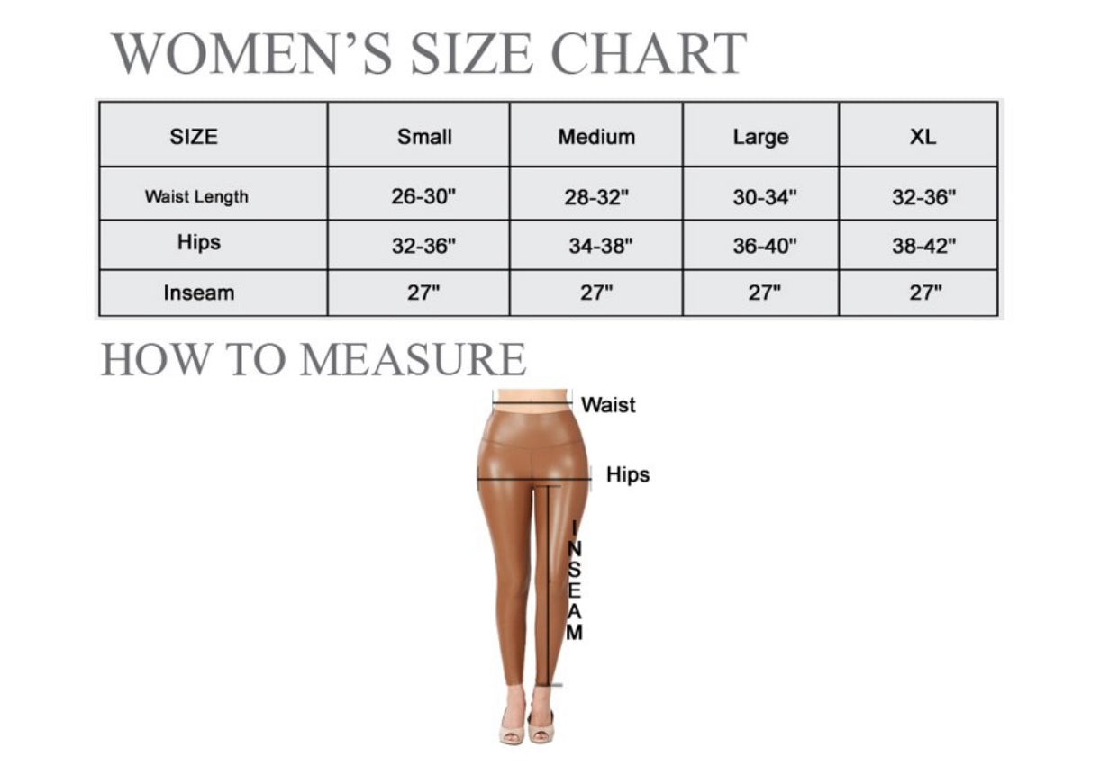 Women's Full Length Faux Leather Sexy Waist Band Tight Leggings