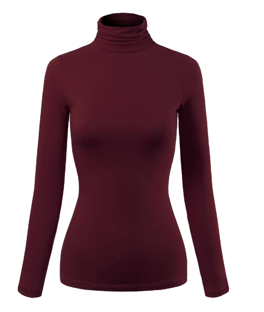 BURGUNDDY TURTLE NECK RAYON JERSEY TOP