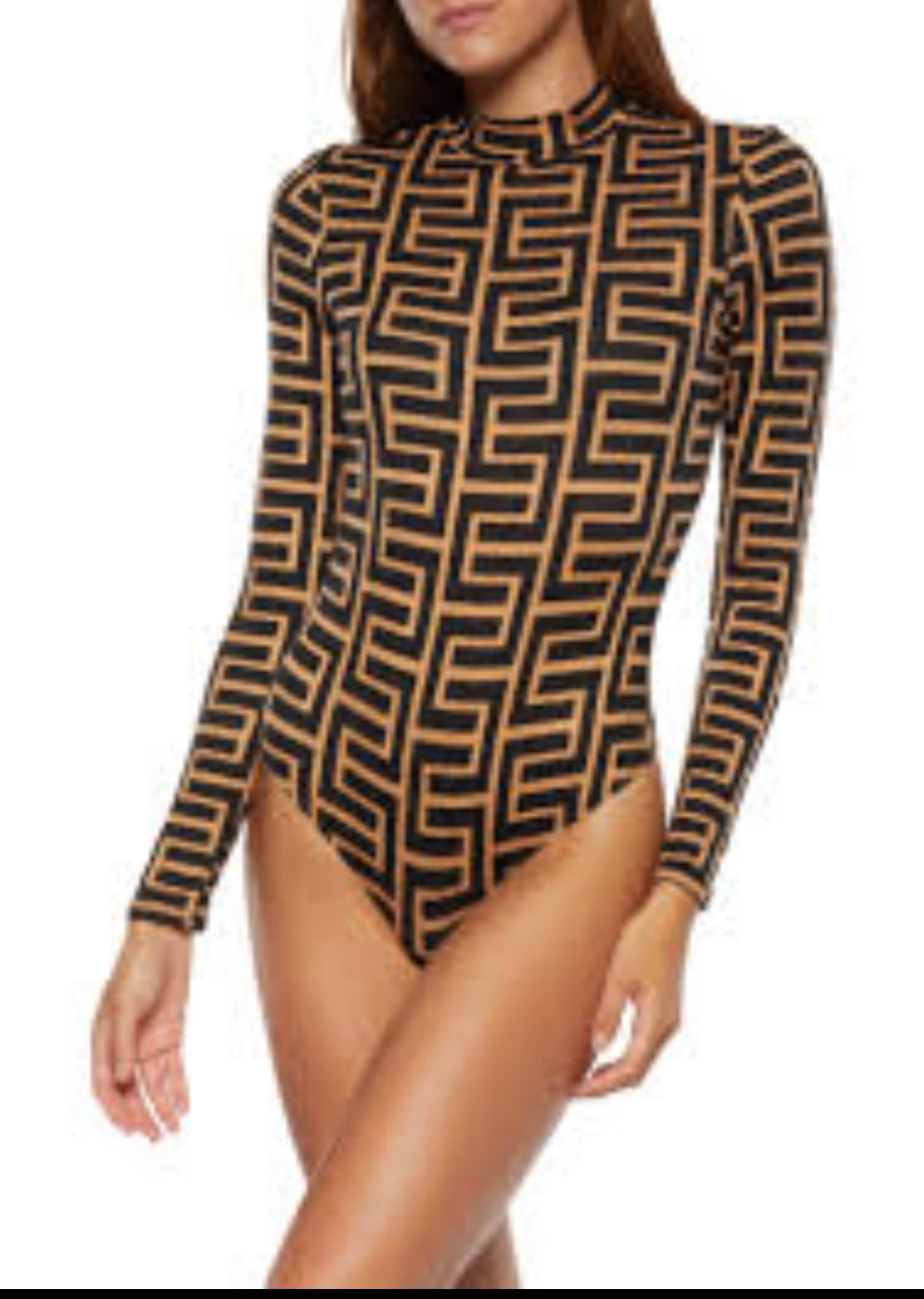 Black/Tan fitted body suit