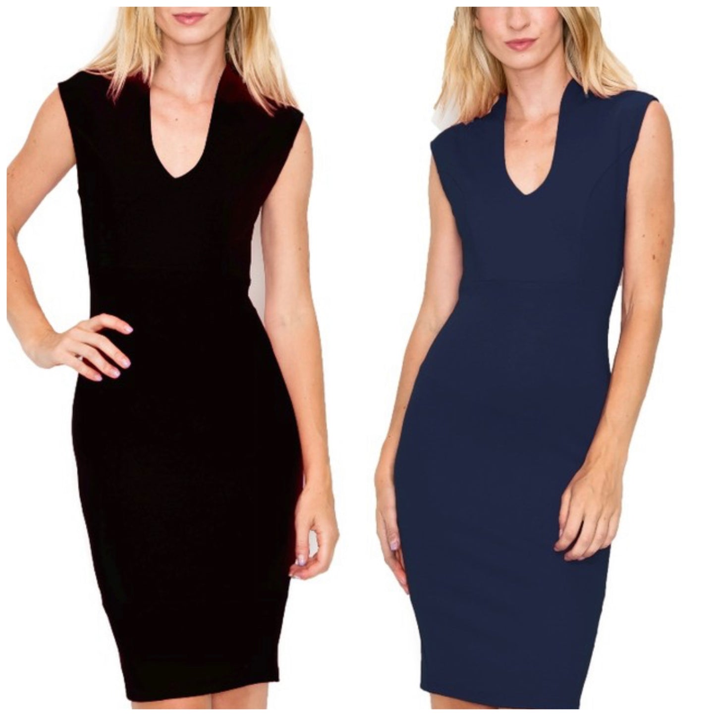 Midi Dress V-Neck Bodycon Zipper Back