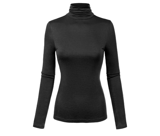 BLACK TURTLE NECK RAYON JERSEY TOP