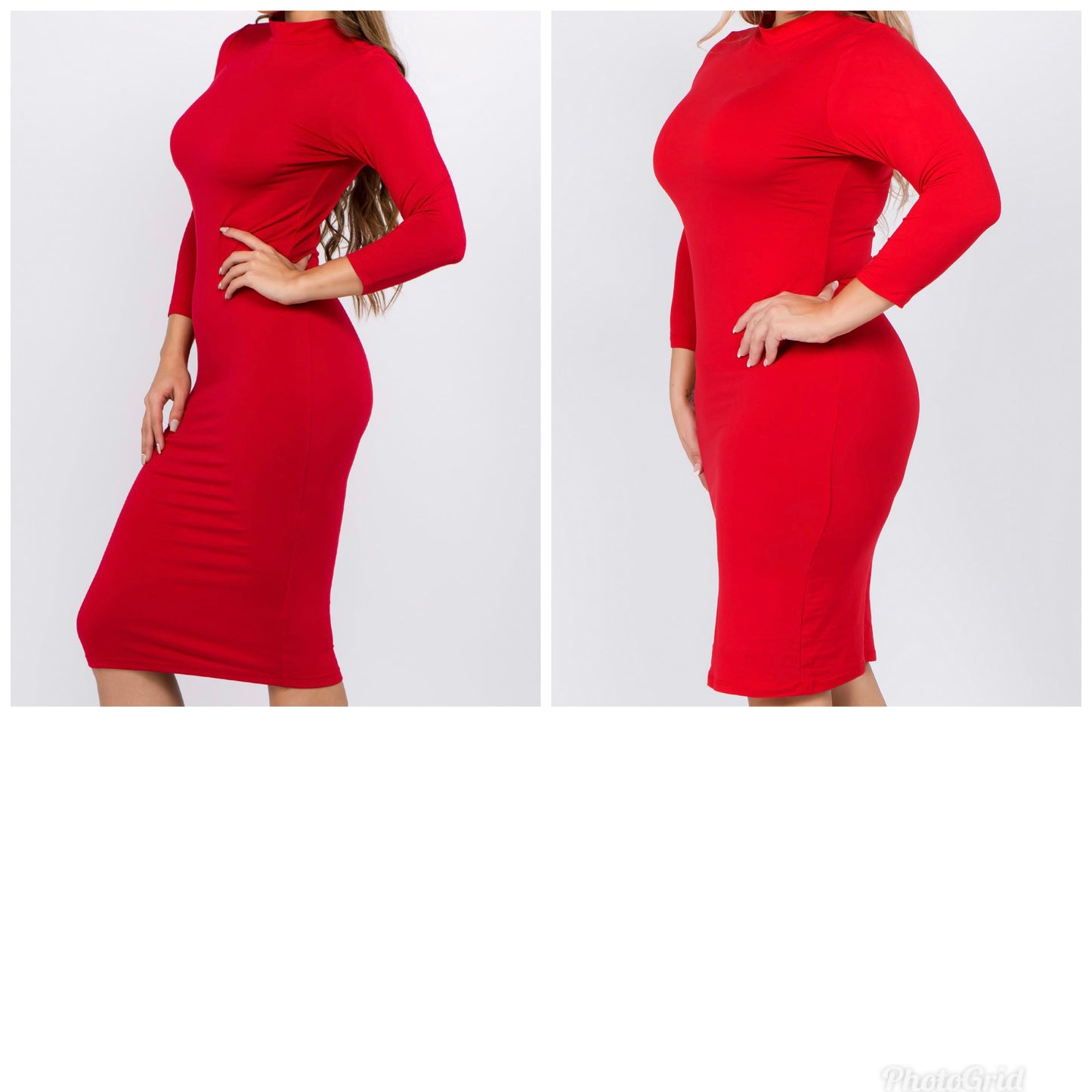 Red Women's Mock Neck Midi Dress