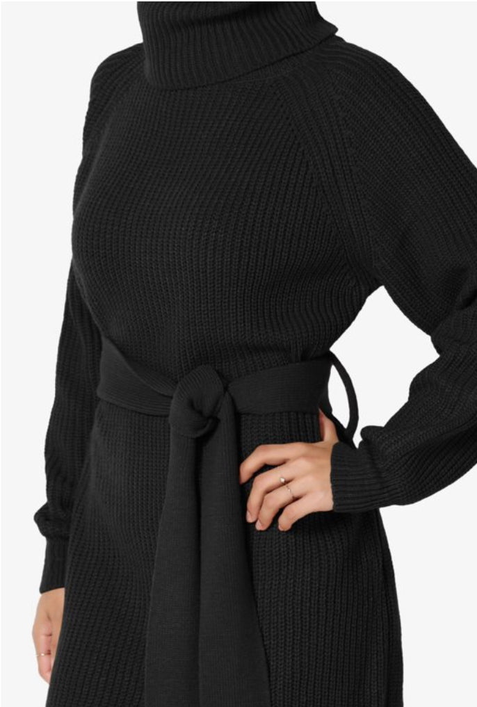 SWEATER DRESS BELTED TURTLENECK SWEATER DRESS (25% OFF)