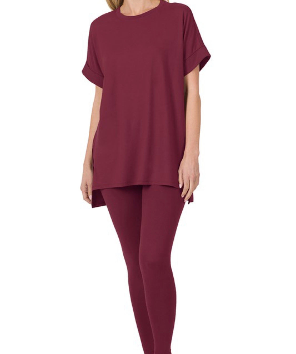 Chic On-The-Go MICROFIBER SET (Burgundy) round neck