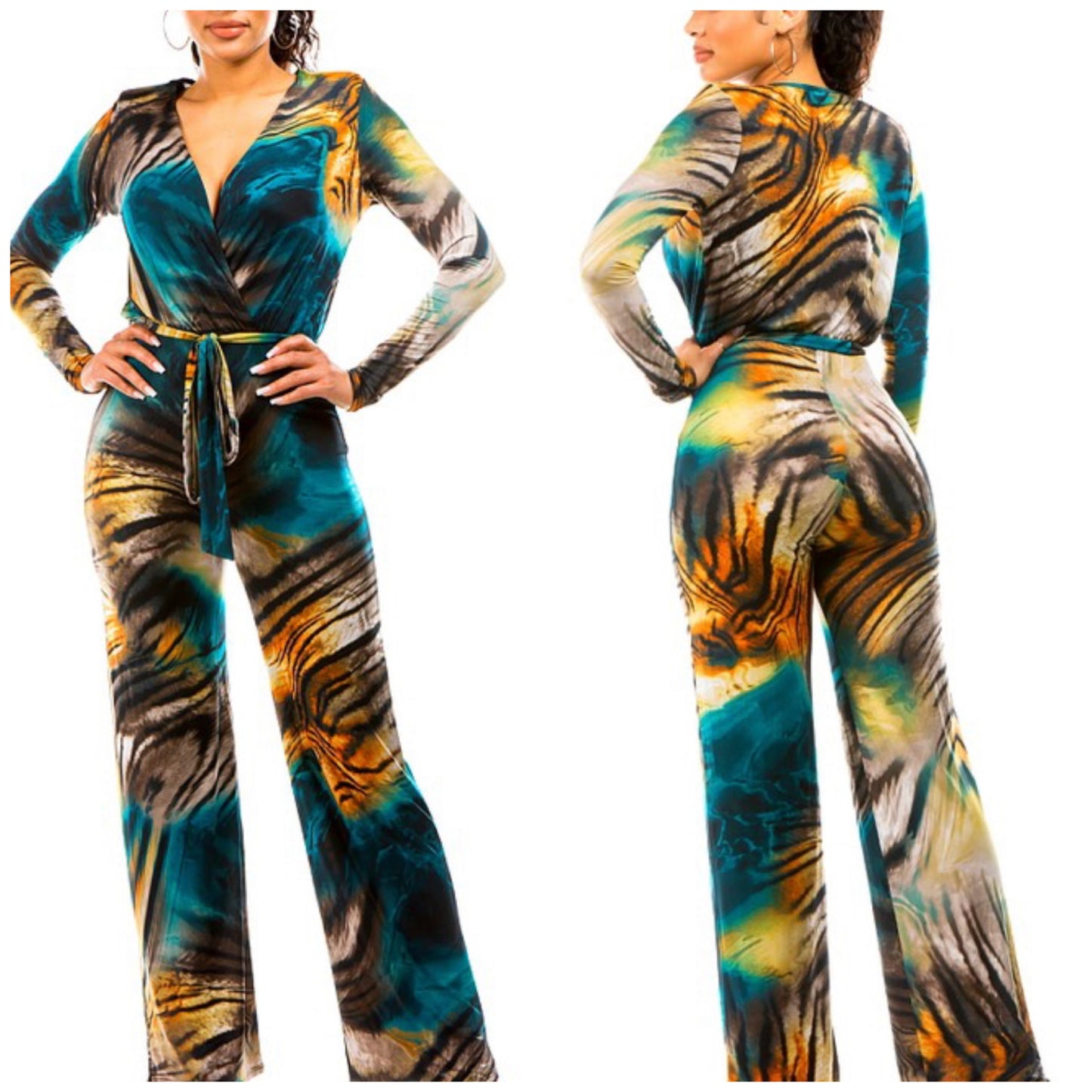 MULTI-LEOPARD SURPLICE JUMPSUIT