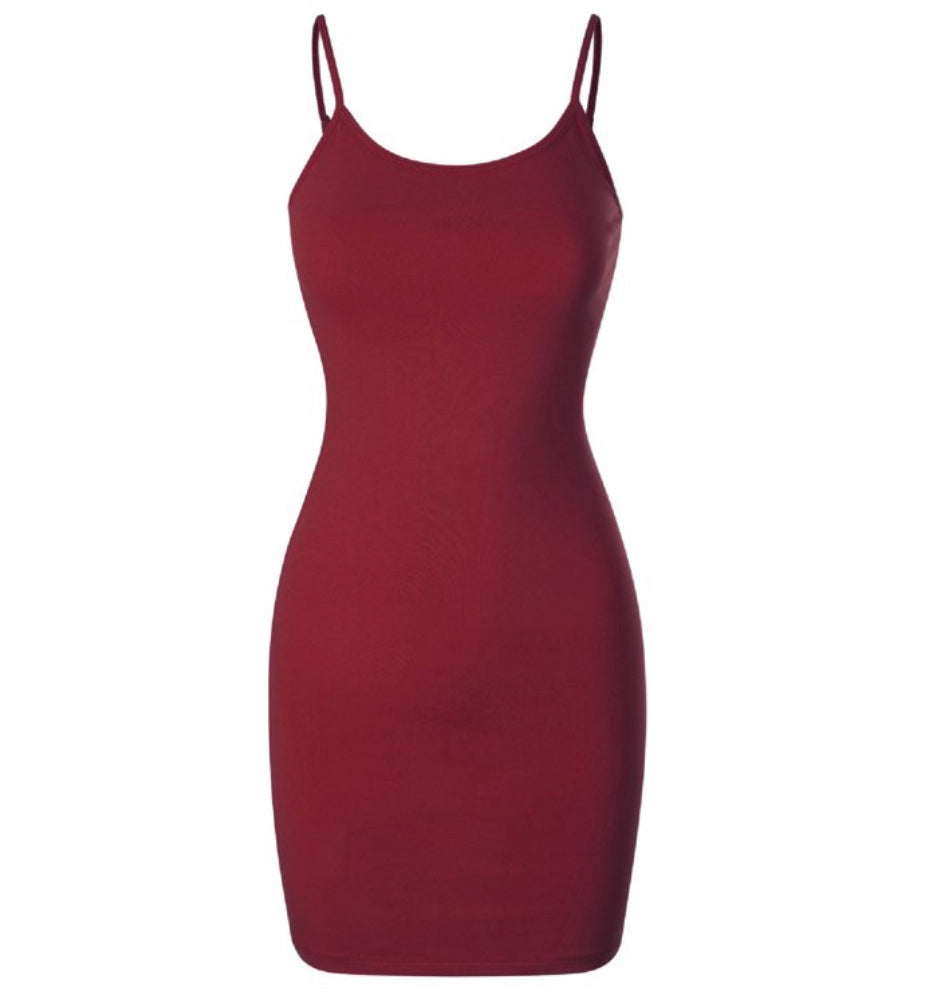 Spaghetti Strap Stretch Camisole Tank Top Extra Long (cabernet)