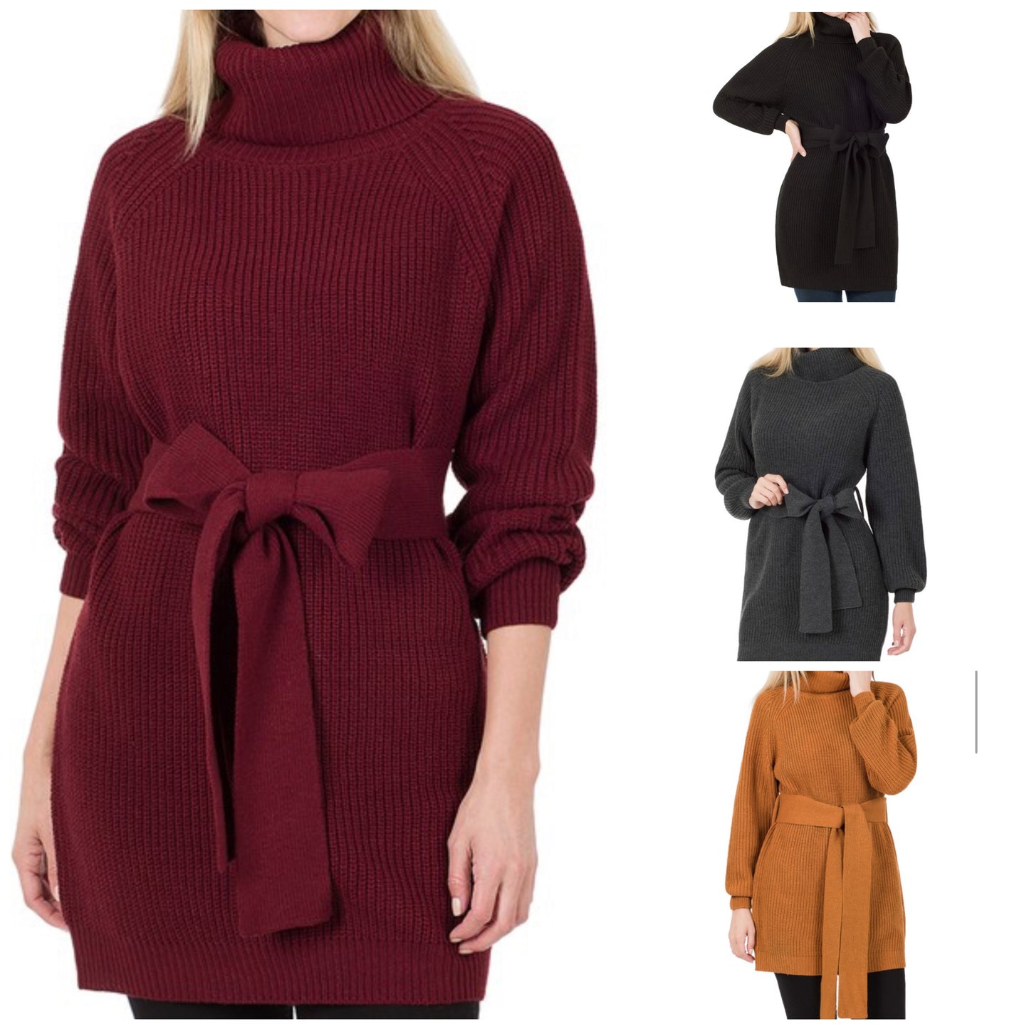 SWEATER DRESS BELTED TURTLENECK SWEATER DRESS (25% OFF)