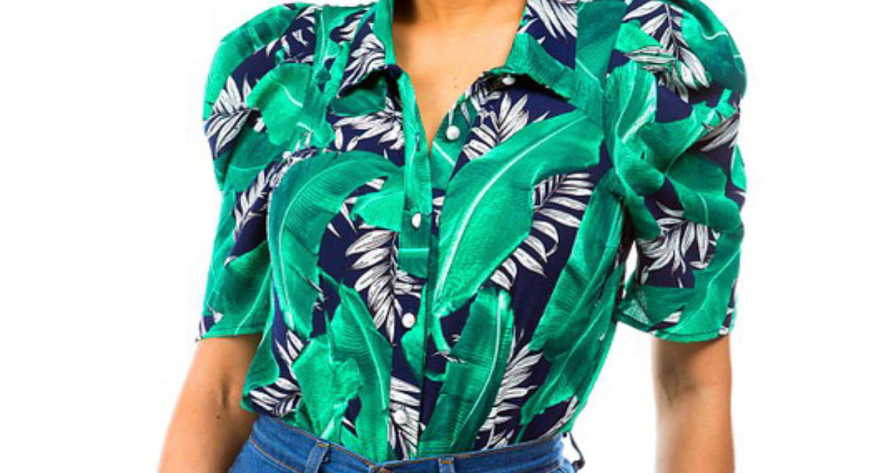 Hawaiian puff sleeves collared shirt