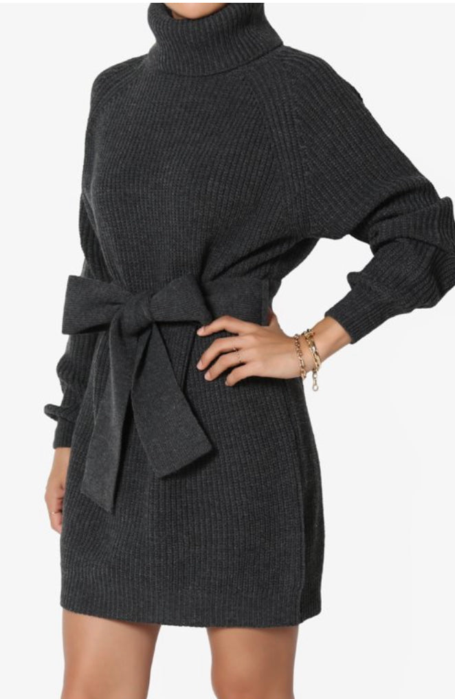 SWEATER DRESS BELTED TURTLENECK SWEATER DRESS (25% OFF)