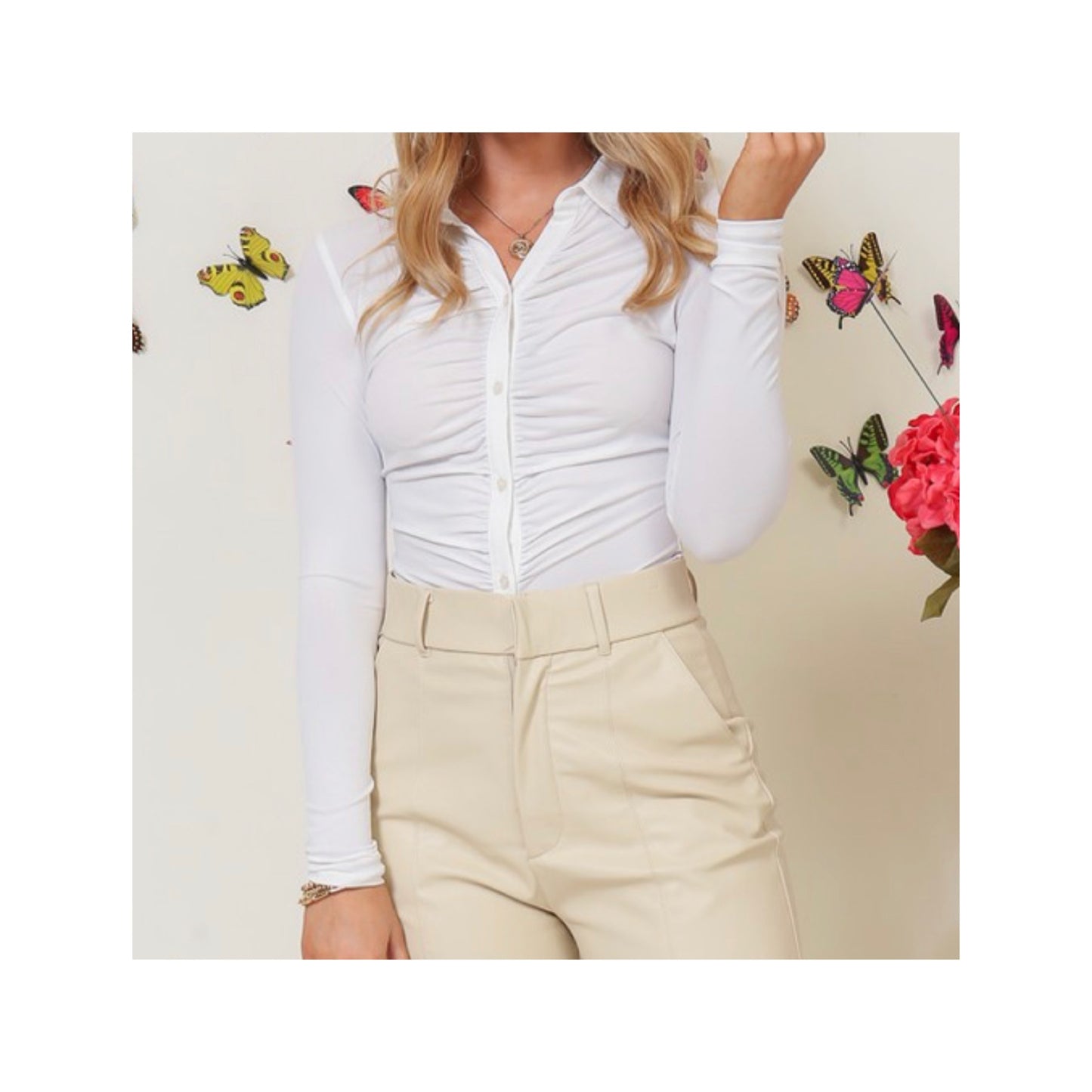 Classic Ruched Body Suit Blouse