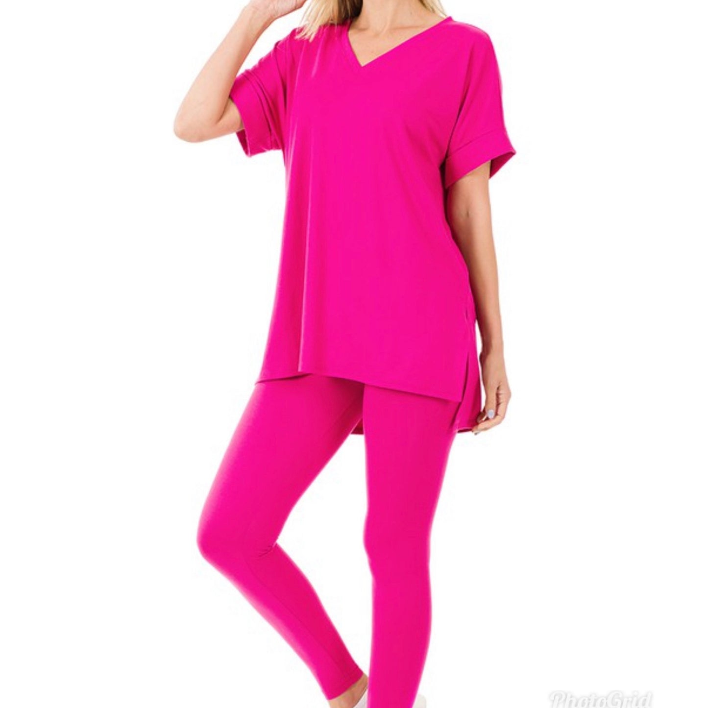 Chic On-The-Go MICROFIBER SET (Neon pink) v-neck