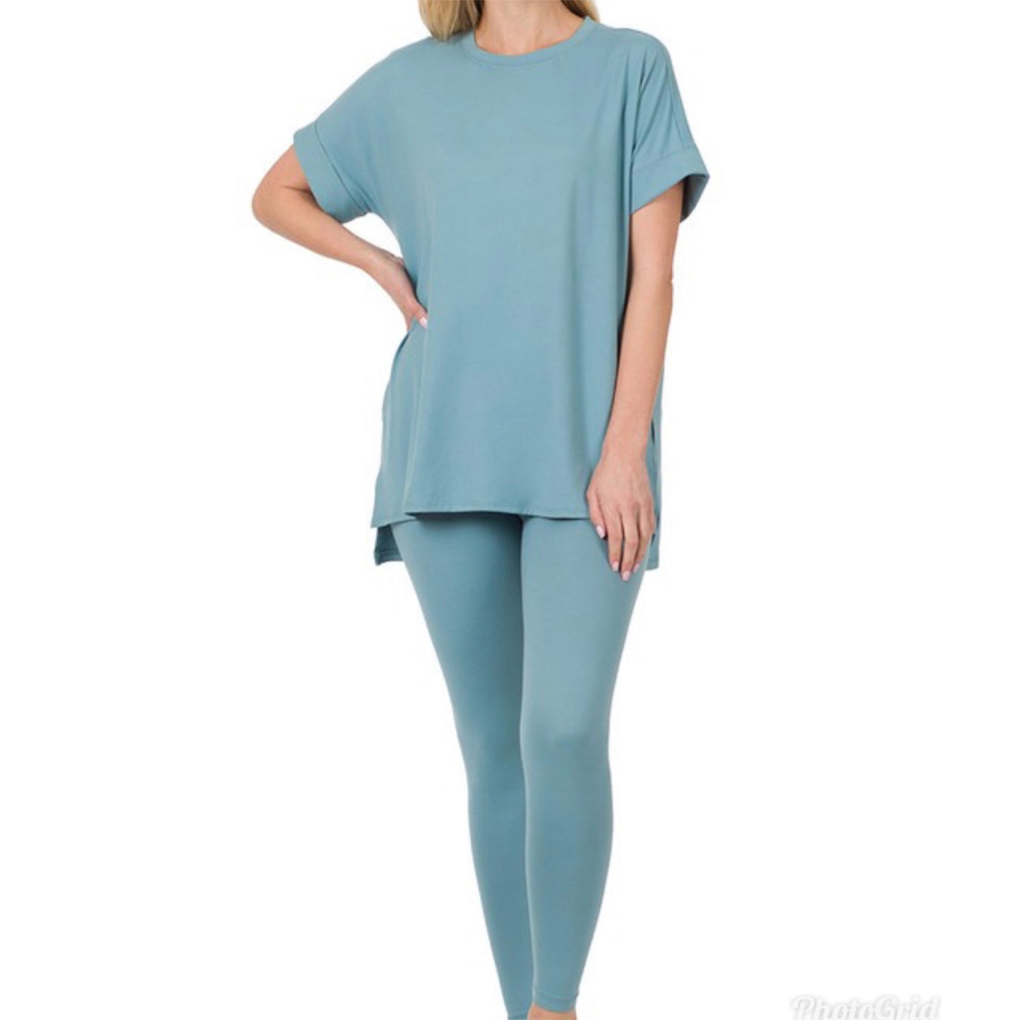 Chic On-The-Go MICROFIBER SET (Blue/gray) round neck