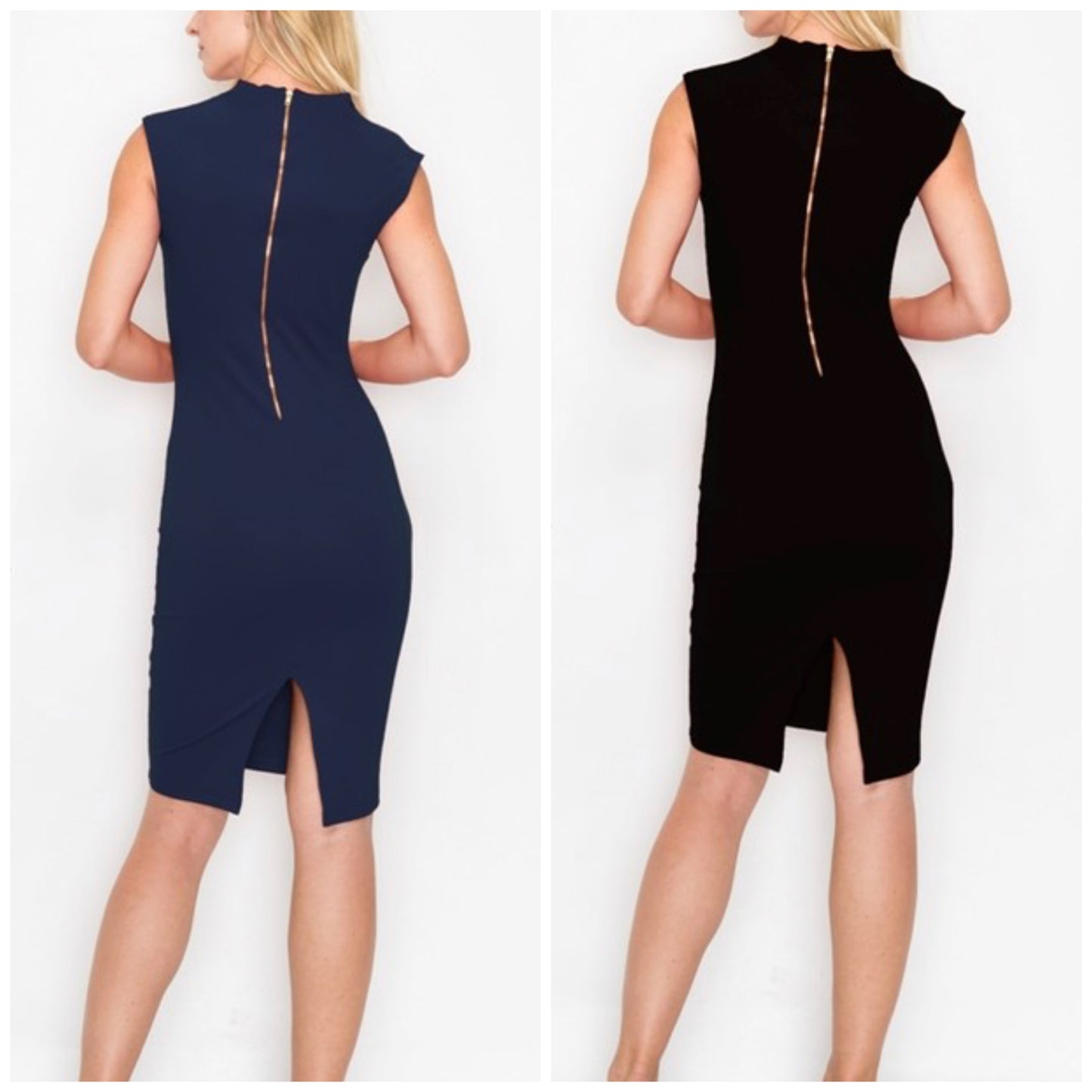 Midi Dress V-Neck Bodycon Zipper Back