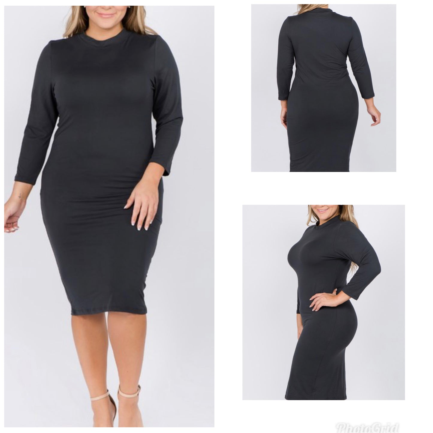 Plus Charcoal Women's Mock Neck Midi Bodycon Dress