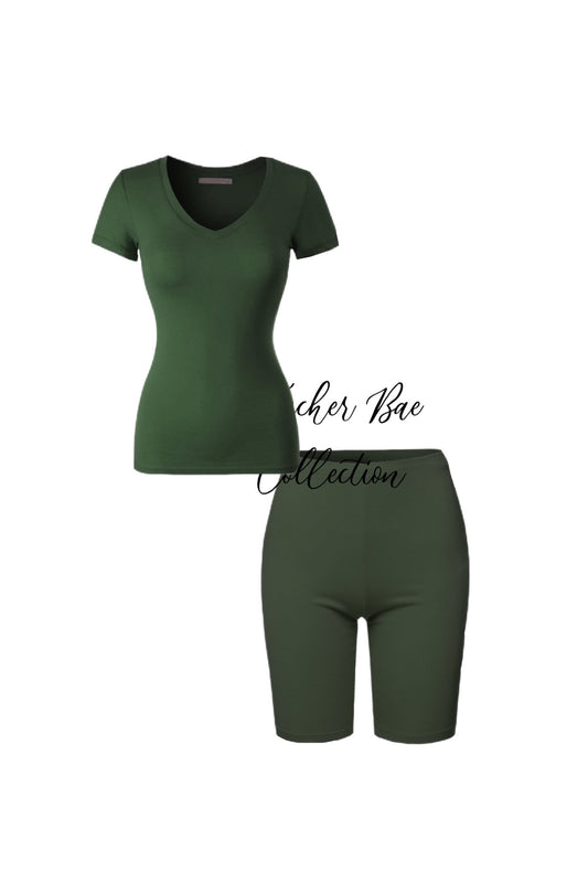 A V-Neck Spring/Summer set “Dark Olive”