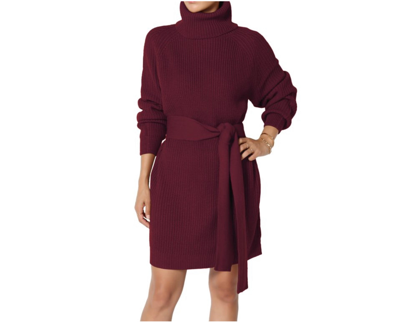 SWEATER DRESS BELTED TURTLENECK SWEATER DRESS (25% OFF)