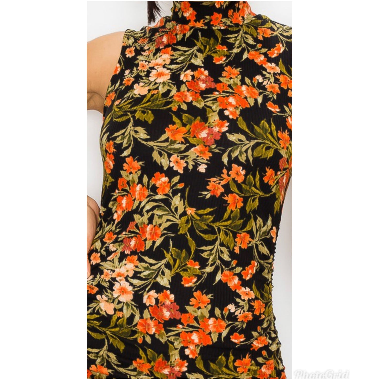 Floral (Orange/Green) Midi Dress