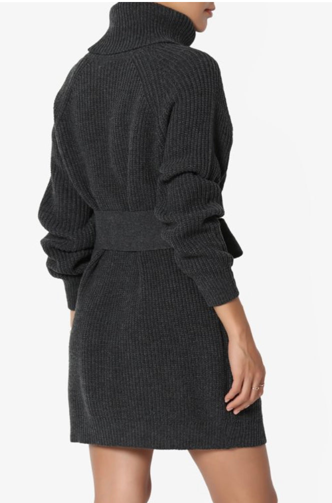 SWEATER DRESS BELTED TURTLENECK SWEATER DRESS (25% OFF)