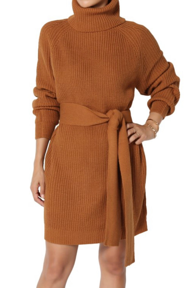 SWEATER DRESS BELTED TURTLENECK SWEATER DRESS (25% OFF)