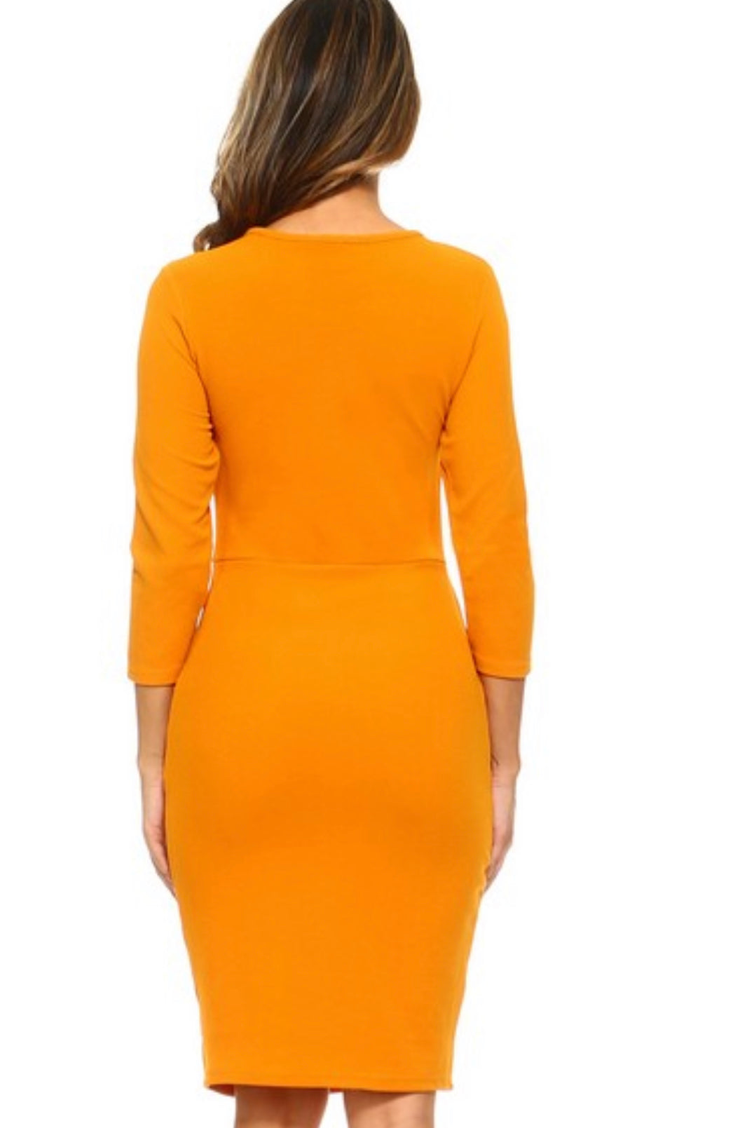 Lady's Kangaroo Pocket Solid Bodycon Dress - Mustard