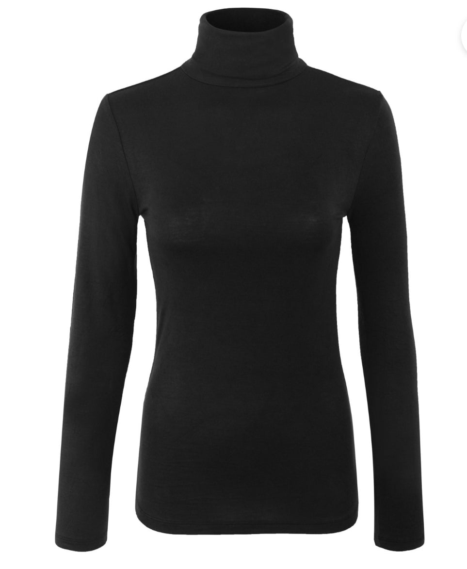 BLACK TURTLE NECK COTTON JERSEY TOP