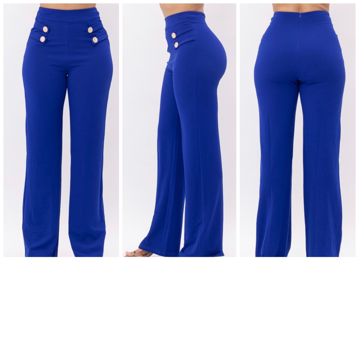 Solid High waist button detail long pants