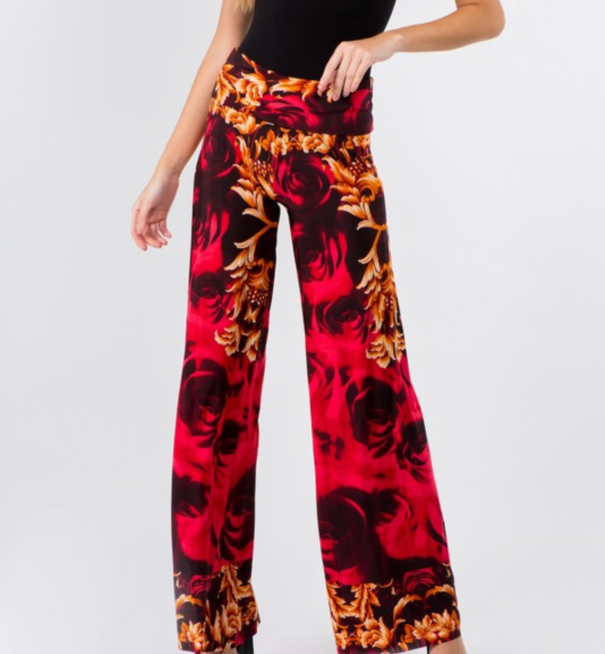 Orange & Red Damask printed, Palazzo Pants