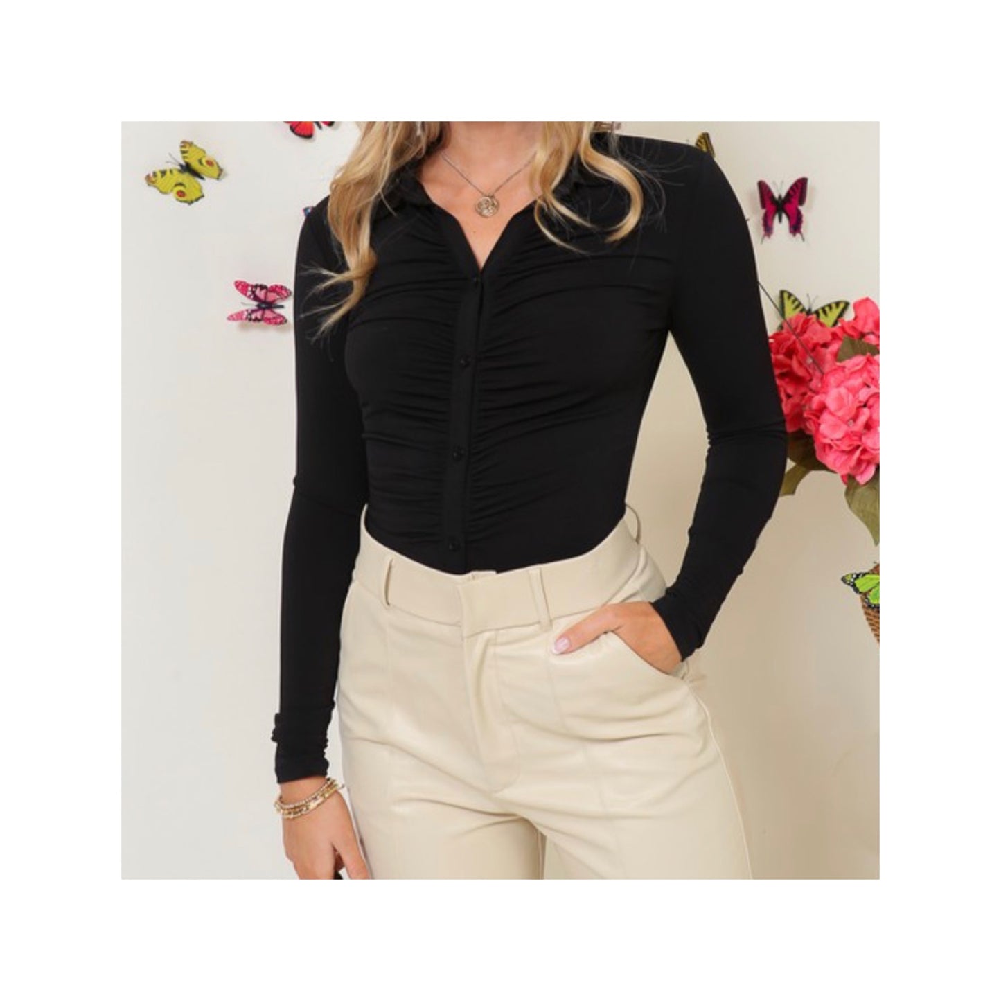 Classic Ruched Body Suit Blouse