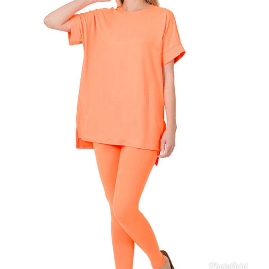 Chic On-The-Go MICROFIBER SET (Neon coral) round neck