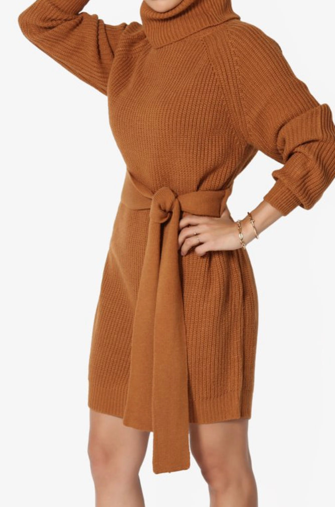 SWEATER DRESS BELTED TURTLENECK SWEATER DRESS (25% OFF)