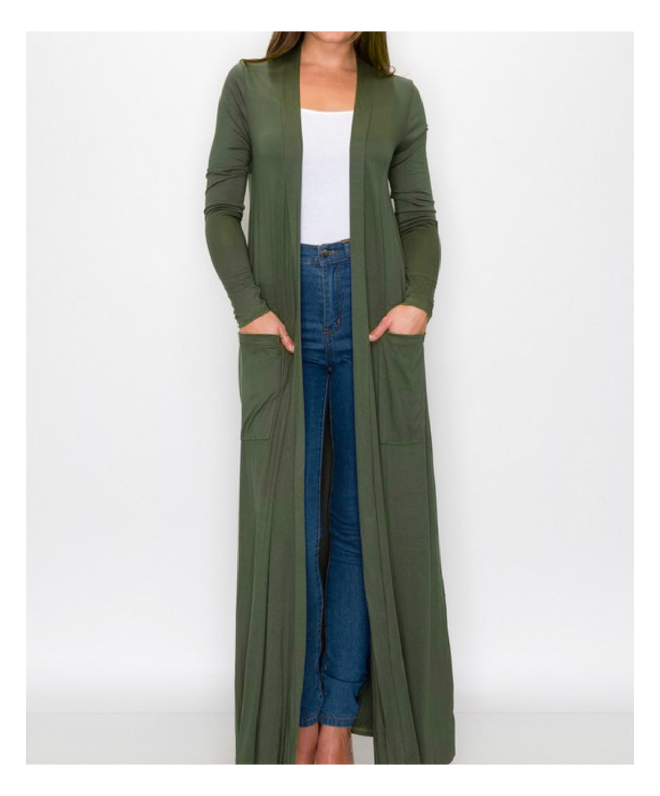 Solid Maxi Cardigan w/ Pockets