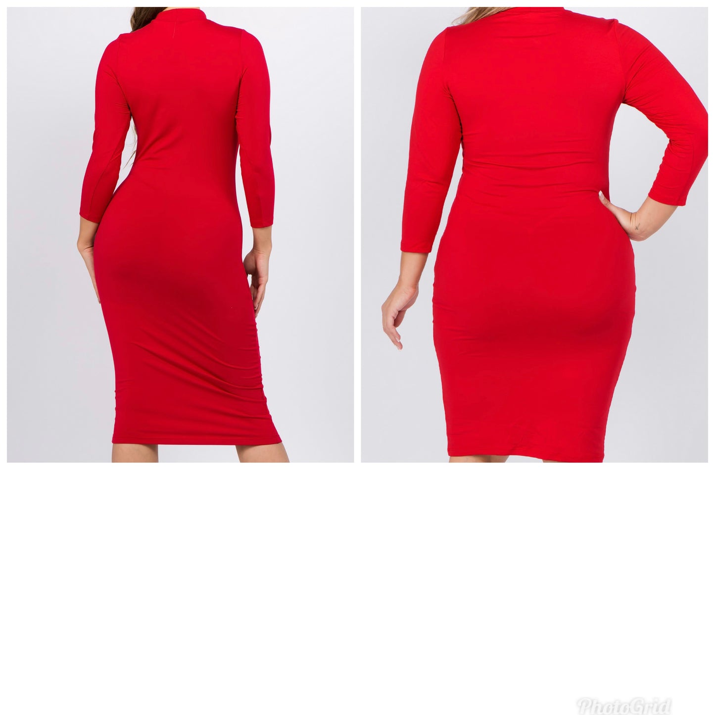 Red Women's Mock Neck Midi Dress