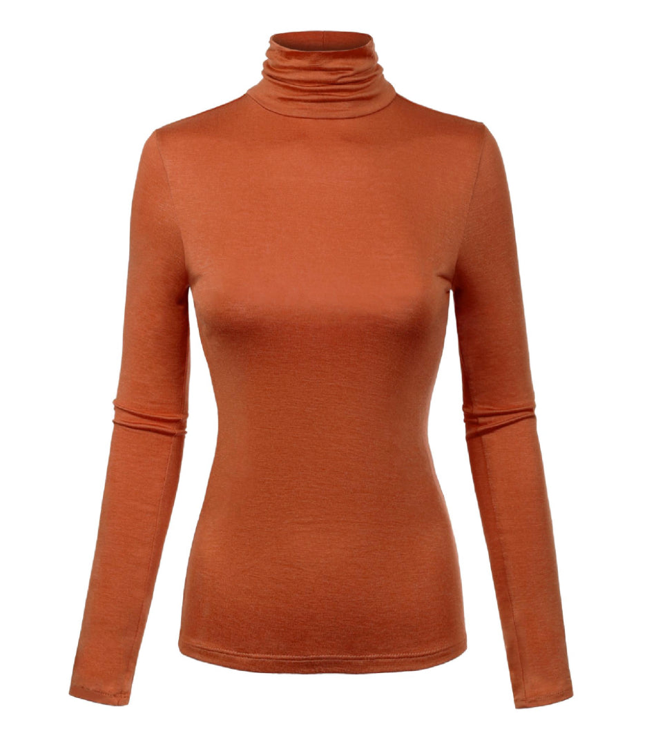 RUST TURTLE NECK RAYON JERSEY TOP